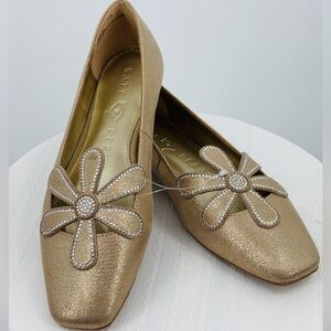 Katy Perry The Evie Daisy Metallic Gold Slip-on Flats, Size 8.5